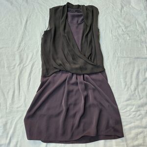 All Saints Purple And Black Abi Sleeveless Drape Knit Chiffon Mini Dress